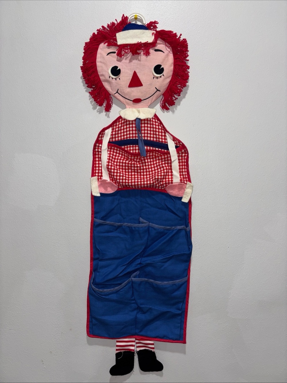 Vintage Raggedy Andy Hanging Wall Organizer Pocket Storage - Red & Blue